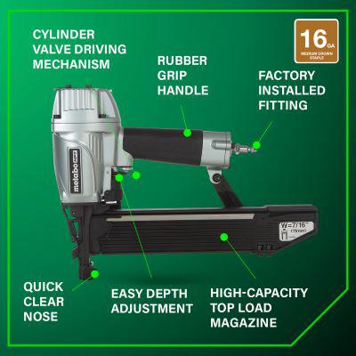 Main 2 - METABO N5008AC2 (16-GA) CONSTRUCTION STAPLER 7/16" CROWN (SHOOTS UP TO 2" STPL) - Arlington Coal & Lumber
