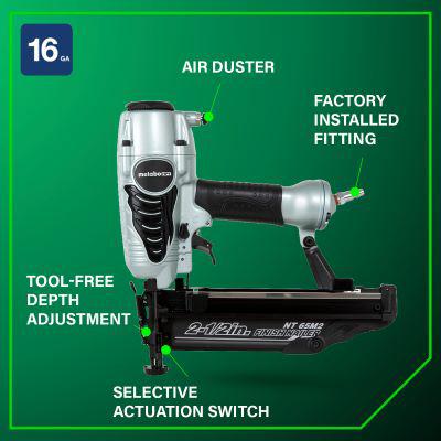 Main 2 - METABO NT65-M2SM (16-GA) STRAIGHT FINISH NAILER W/ AIR DUSTER 2-1/2" MAX - Arlington Coal & Lumber