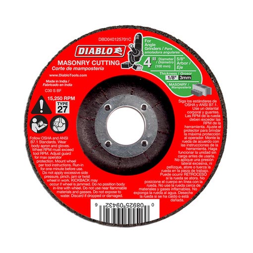 Preview 1 - DIABLO 1/8"X4" MASONRY CUT OFF WHEEL 5/8 ARBOR (DBD040125701C)  - Arlington Coal & Lumber
