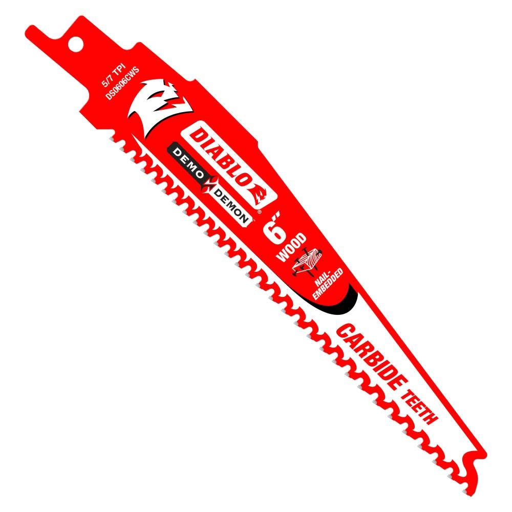 Main 1 - DIABLO DS0606CWS3 RECIPROCATING SAW BLADE, 6/9 TPI, 6 IN L, CARBIDE, RED - Arlington Coal & Lumber