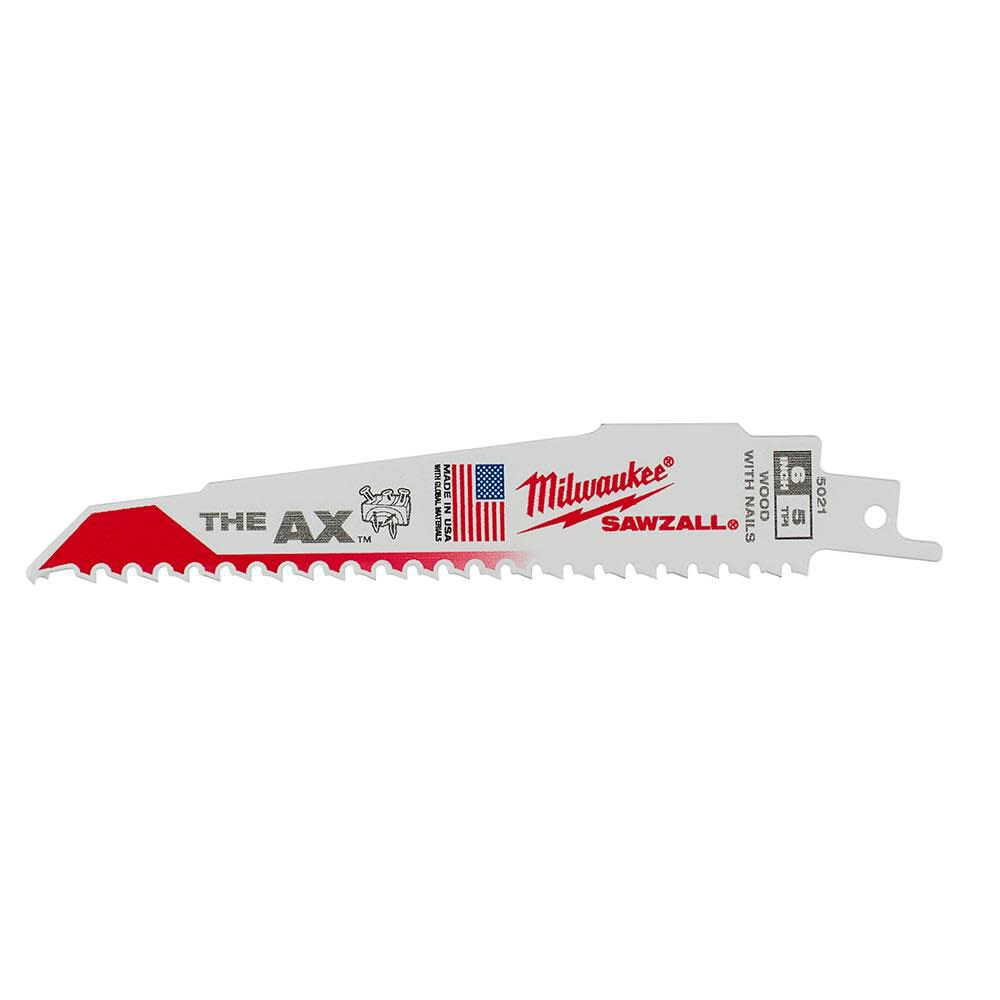 Main 1 - MILWAUKEE 6" AX RECIPROCATING SAW BLADE 5PK 48-00-5021 - Arlington Coal & Lumber