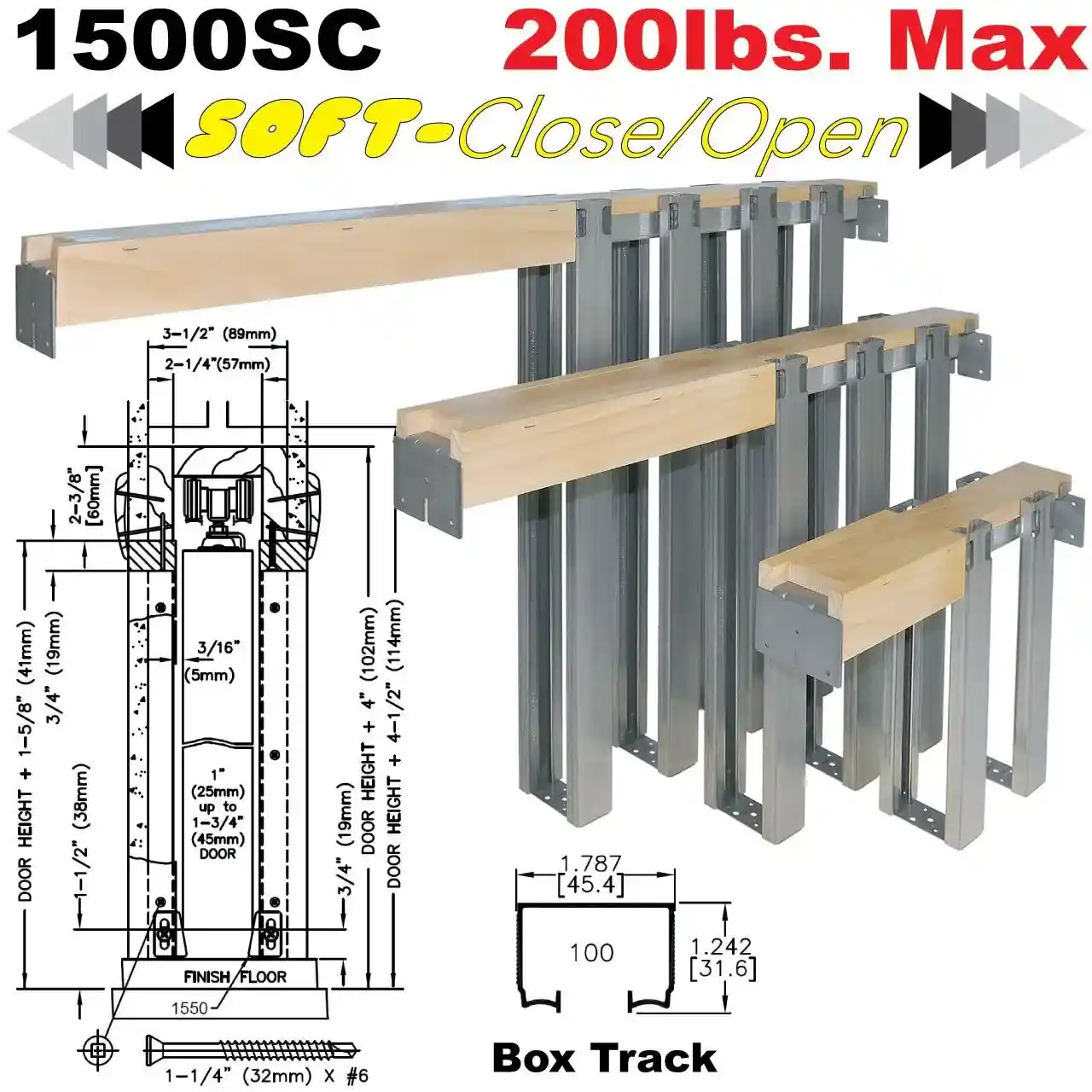 Main 1 - JOHNSON 153068-SC SOFT CLOSE POCKET DOOR FRAME 2/0 TO 3/0 X 6'-8" HEIGHT (165LB DR ) - Arlington Coal & Lumber