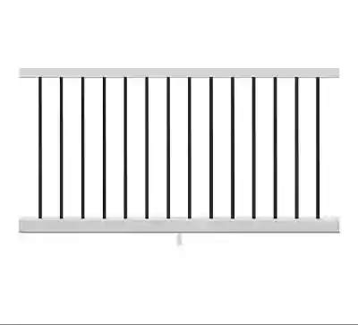 TREX SELECT **CLASSIC** WHITE HORIZONTAL 6' X 36" RAIL KIT W/ BLACK ROUND ALUMINUM BALUSTERS (TOP & BOTTOM RAIL, HARDWARE, ADJ. FOOTBLOCK, BALUSTERS) - Arlington Coal & Lumber