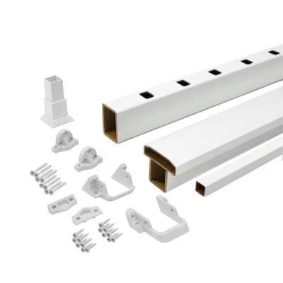 Main 2 - TREX SELECT **T-RAIL** WHITE STAIR 8' X 36" RAIL KIT W/ WHITE SQUARE COMPOSITE BALUSTERS (TOP & BOTTOM RAIL, HARDWARE, ADJ. FOOTBLOCK, BALUSTERS) - Arlington Coal & Lumber
