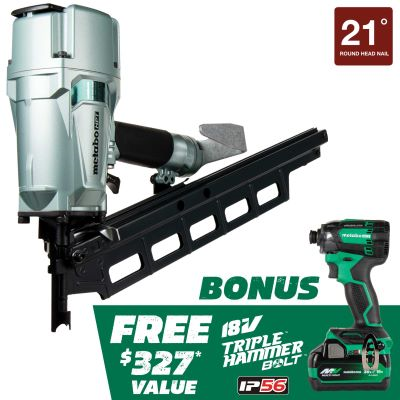 Main 2 - METABO KNR83A5(S)M PLASTIC COLLATED NAILER (2" TO 3-1/4") + BONUS 18V IMPACT DRIVER KIT - Arlington Coal & Lumber