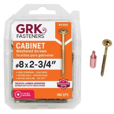 GRK #8 X 2-3/4" CABINET SCREW (100 PCS) T-15  (#113081)      - Arlington Coal & Lumber