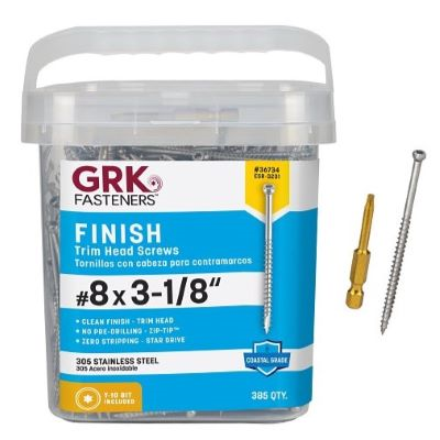 GRK #8 X 3-1/8" STAINLESS STEEL FIN/TRIM SCREW (385 PCS) T-10 (#36734) - Arlington Coal & Lumber