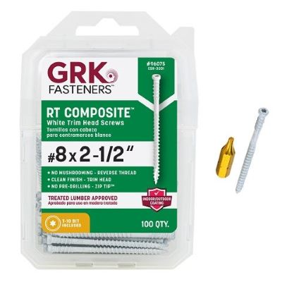 GRK #8 X 2-1/2" WHITE RT COMPOSITE SCREW (100 PCS) T-10 (#96075) - Arlington Coal & Lumber
