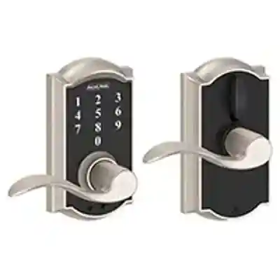 SCHLAGE FE695VCAMXACC619 "TOUCH" ENTRY ACCENT LEVER CAMELOT TRIM SATIN NICKEL ** VISUAL PACK ** - Arlington Coal & Lumber