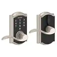Main 1 - SCHLAGE FE695VCAMXACC619 "TOUCH" ENTRY ACCENT LEVER CAMELOT TRIM SATIN NICKEL ** VISUAL PACK ** - Arlington Coal & Lumber