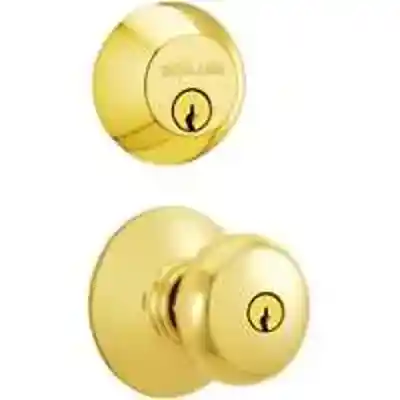 SCHLAGE FB50VPLY505 PLYMOUTH ENTRY KNOB/DEADBOLT COMBO K4 BRIGHT BRASS ** VISUAL PACK ** - Arlington Coal & Lumber